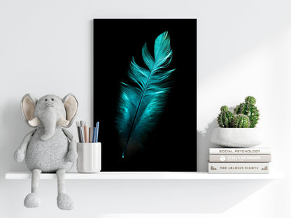 Teal Feather Metal Wall Art