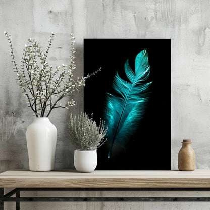Teal Feather Metal Wall Art