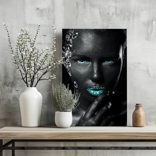 Turquoise Lips Crystals Aluminum Print
