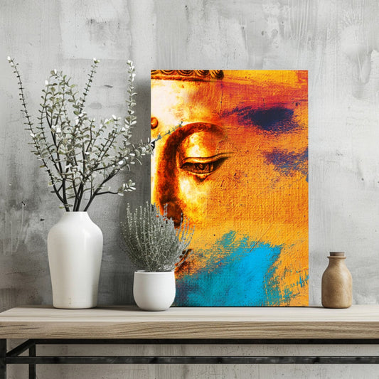 Orange Brushstroke Half Face Buddha Aluminum Print