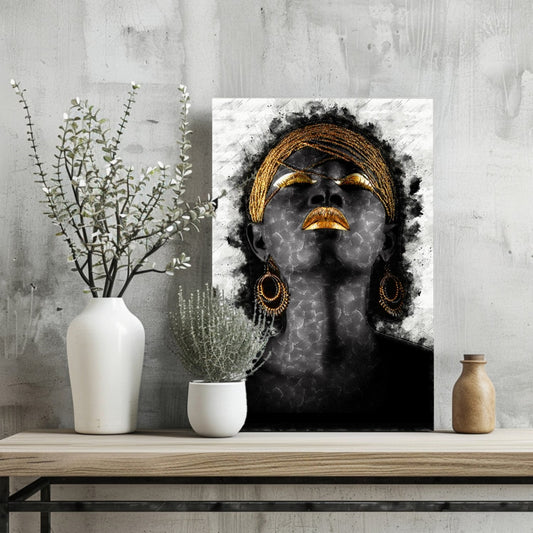 Gold Headwrap Watercolor Aluminum Print