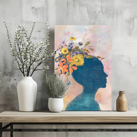 Floral Head Silhouette Aluminum Print