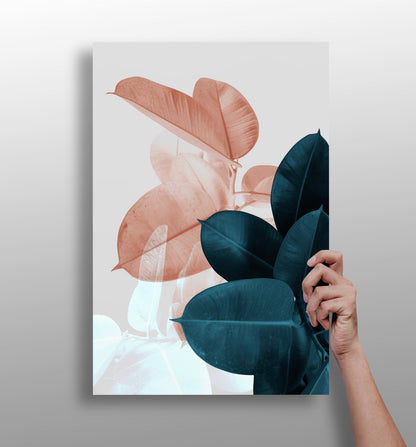 Leaves metal wall print, botanical aluminum panel