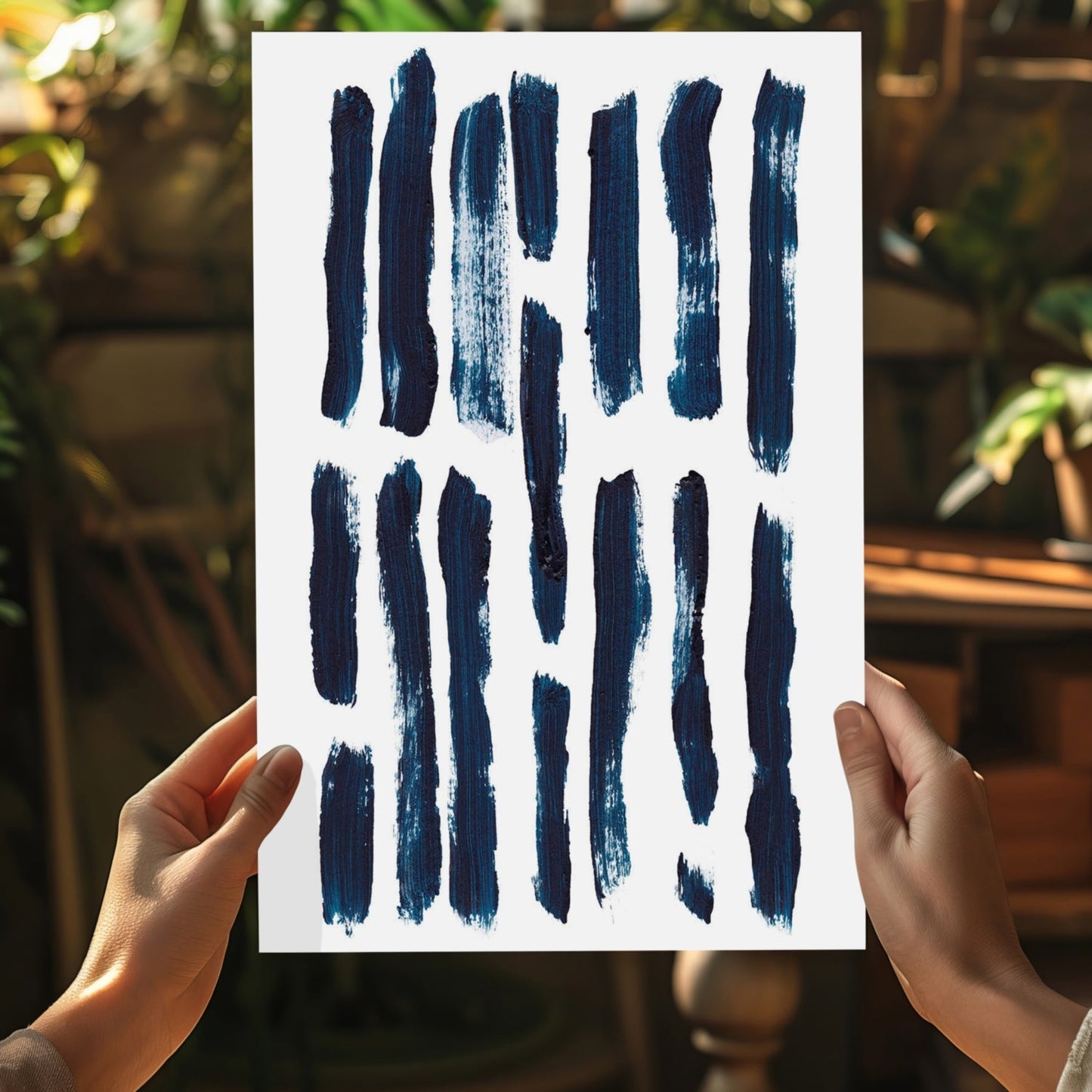 Navy Vertical Brush Stroke Metal Wall Art