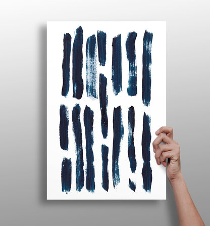 Navy vertical brush stroke metal wall art