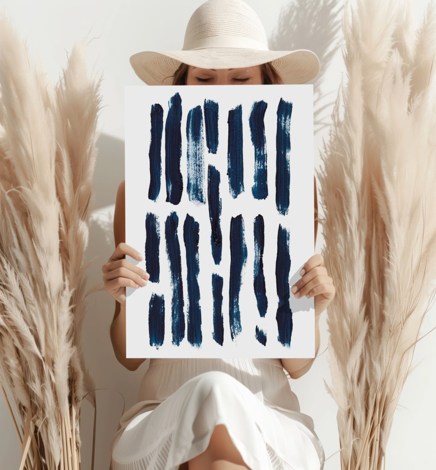 Navy Vertical Brush Stroke Metal Wall Art
