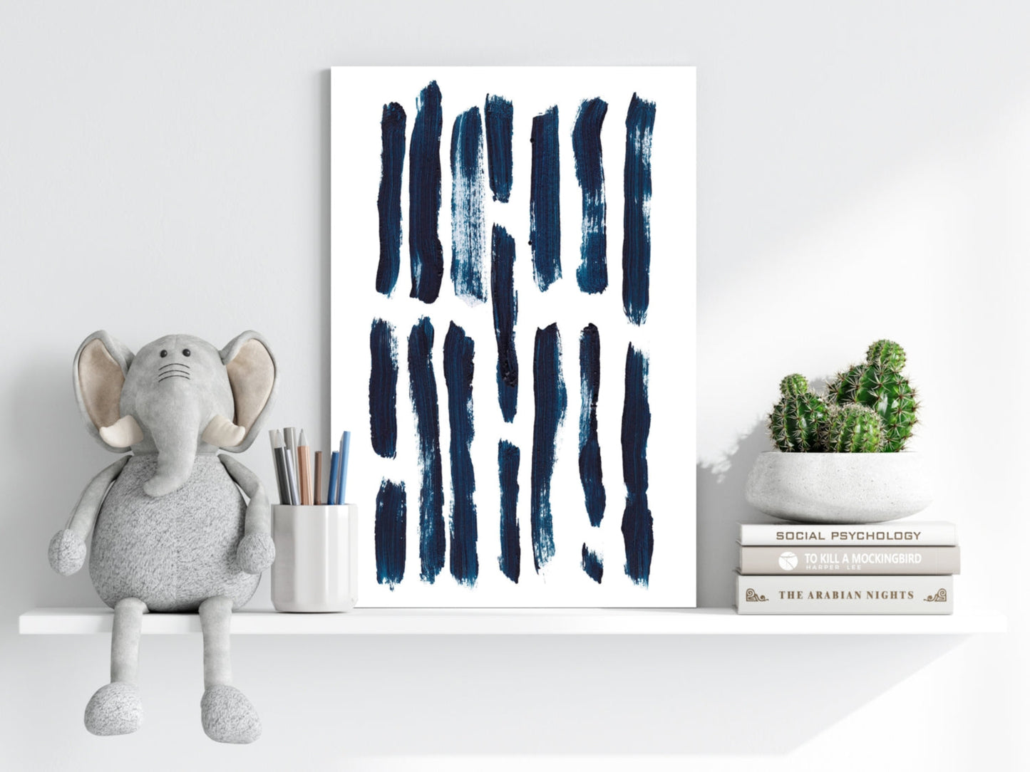 Navy Vertical Brush Stroke Metal Wall Art