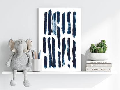 Navy Vertical Brush Stroke Metal Wall Art