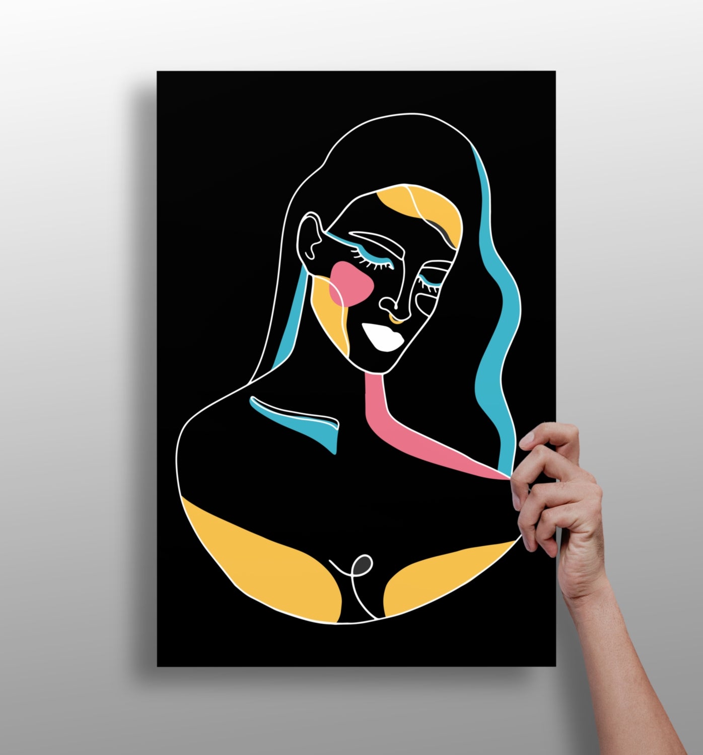 Line art metal wall print, minimalist aluminum panel