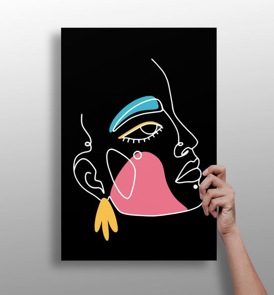 Line art metal wall print, minimalist aluminum panel