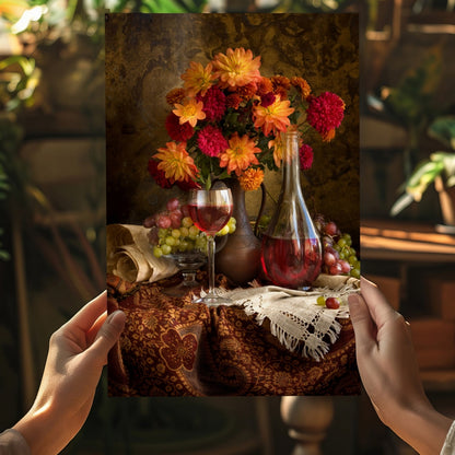 Wine and Flowers Metal Wall Art