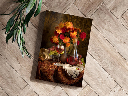 Wine and Flowers Metal Wall Art