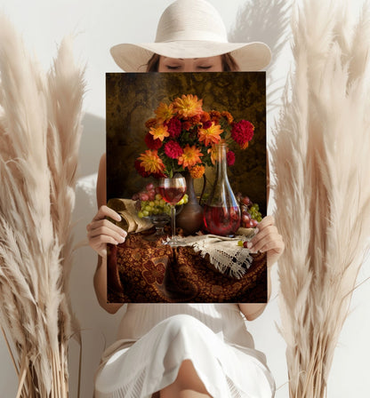 Wine and Flowers Metal Wall Art