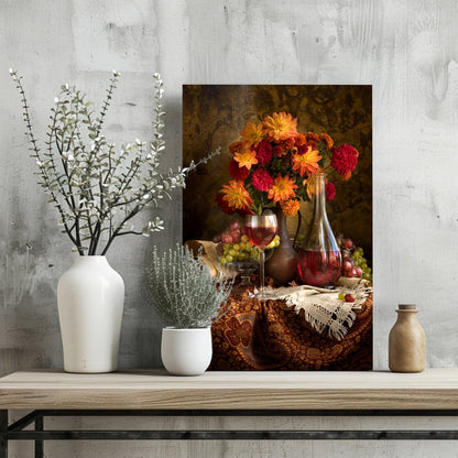 Wine and Flowers Metal Wall Art