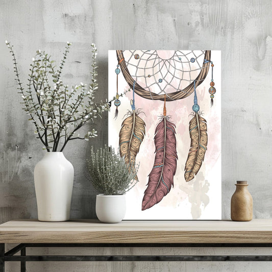 Three Feather Boho Dreamcatcher Sketch Aluminum Print