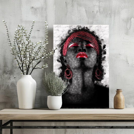 Red Headwrap Watercolor Aluminum Print
