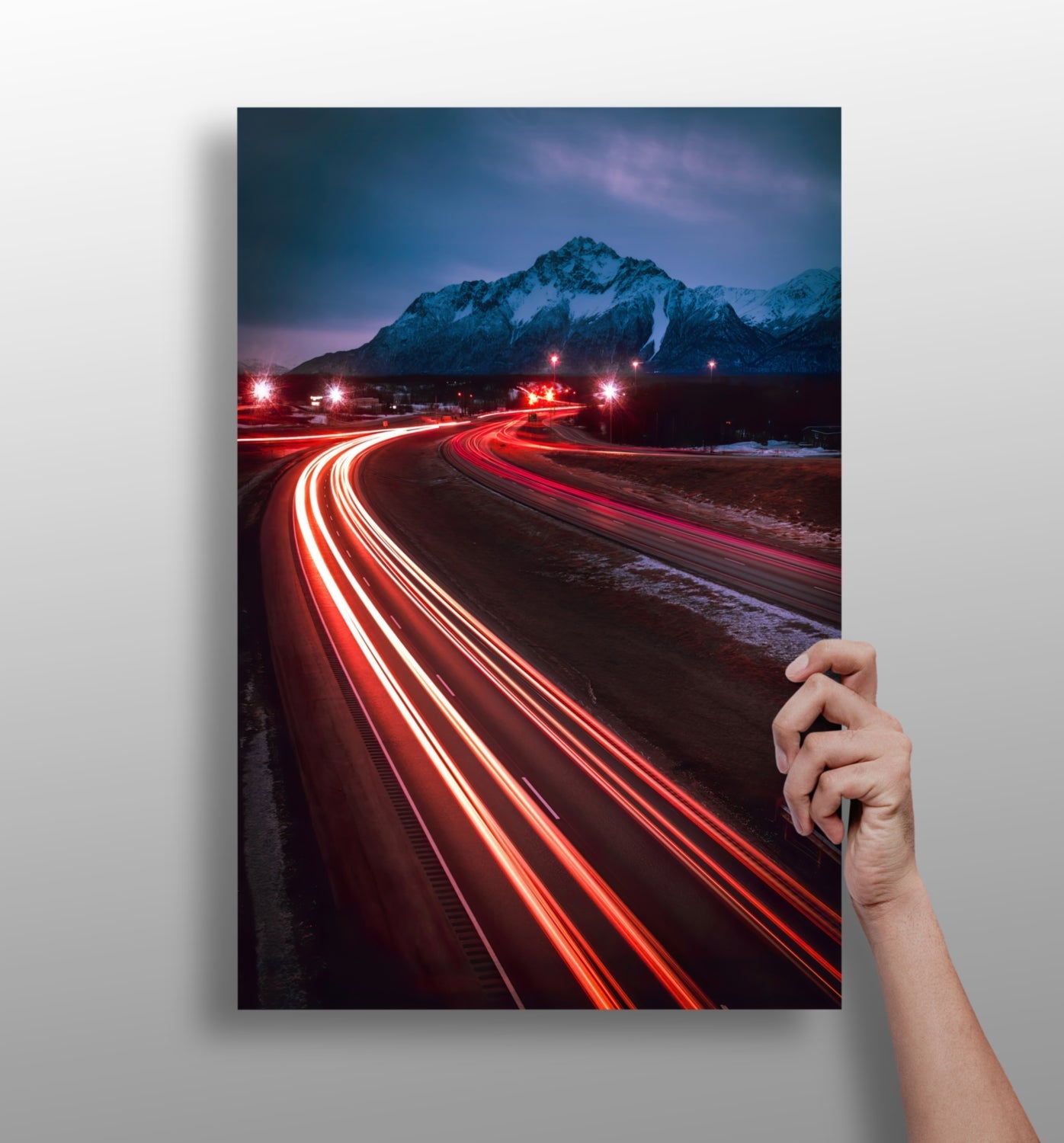 City lights in traffic aluminum wall art print
