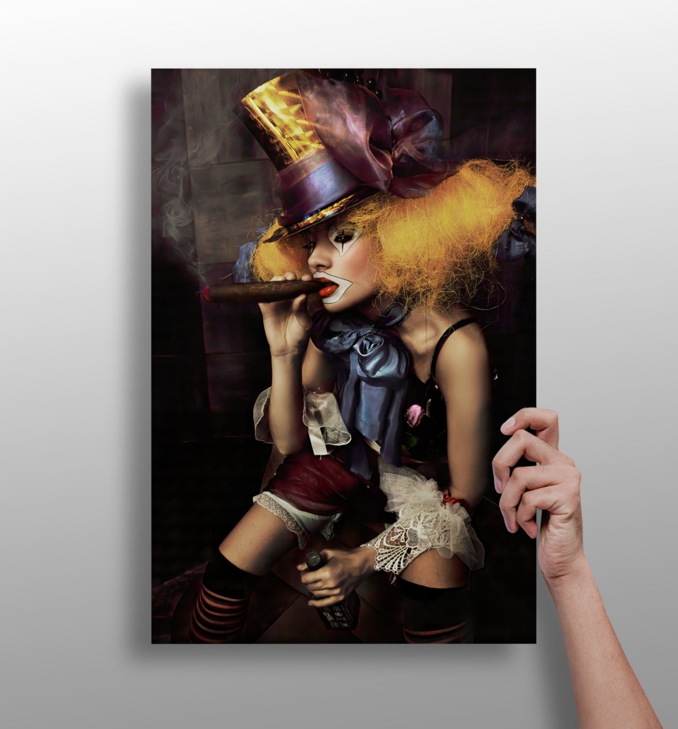 Woman Clown Metal Wall Art - editorial clown portrait print