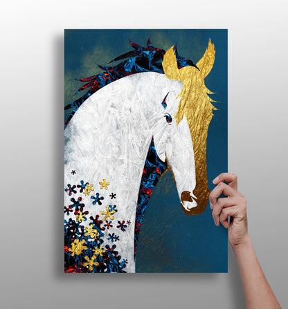 Horse metal wall art panel with spirited animal design