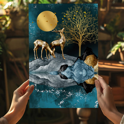 Deers at Night Metal Wall Art
