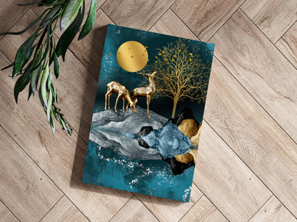 Deers at Night Metal Wall Art