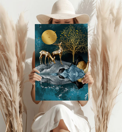 Deers at Night Metal Wall Art