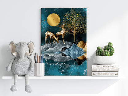 Deers at Night Metal Wall Art