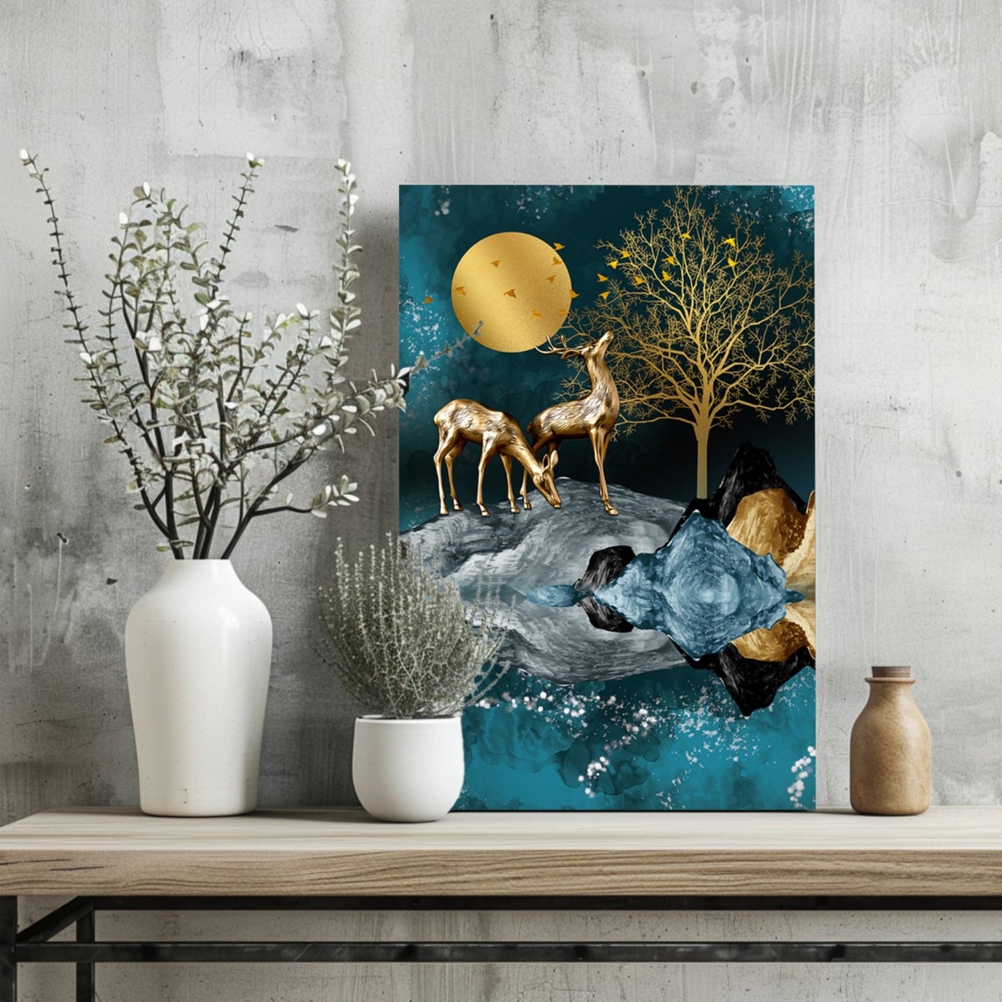 Deers at Night Metal Wall Art