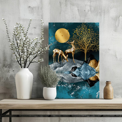 Deers at Night Metal Wall Art