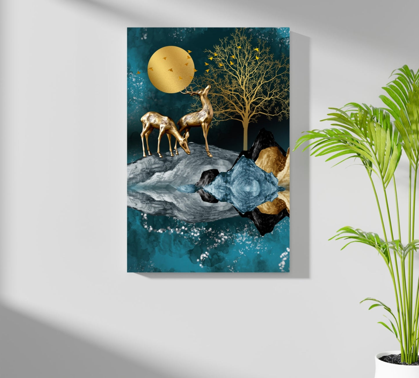 Deers at Night Metal Wall Art
