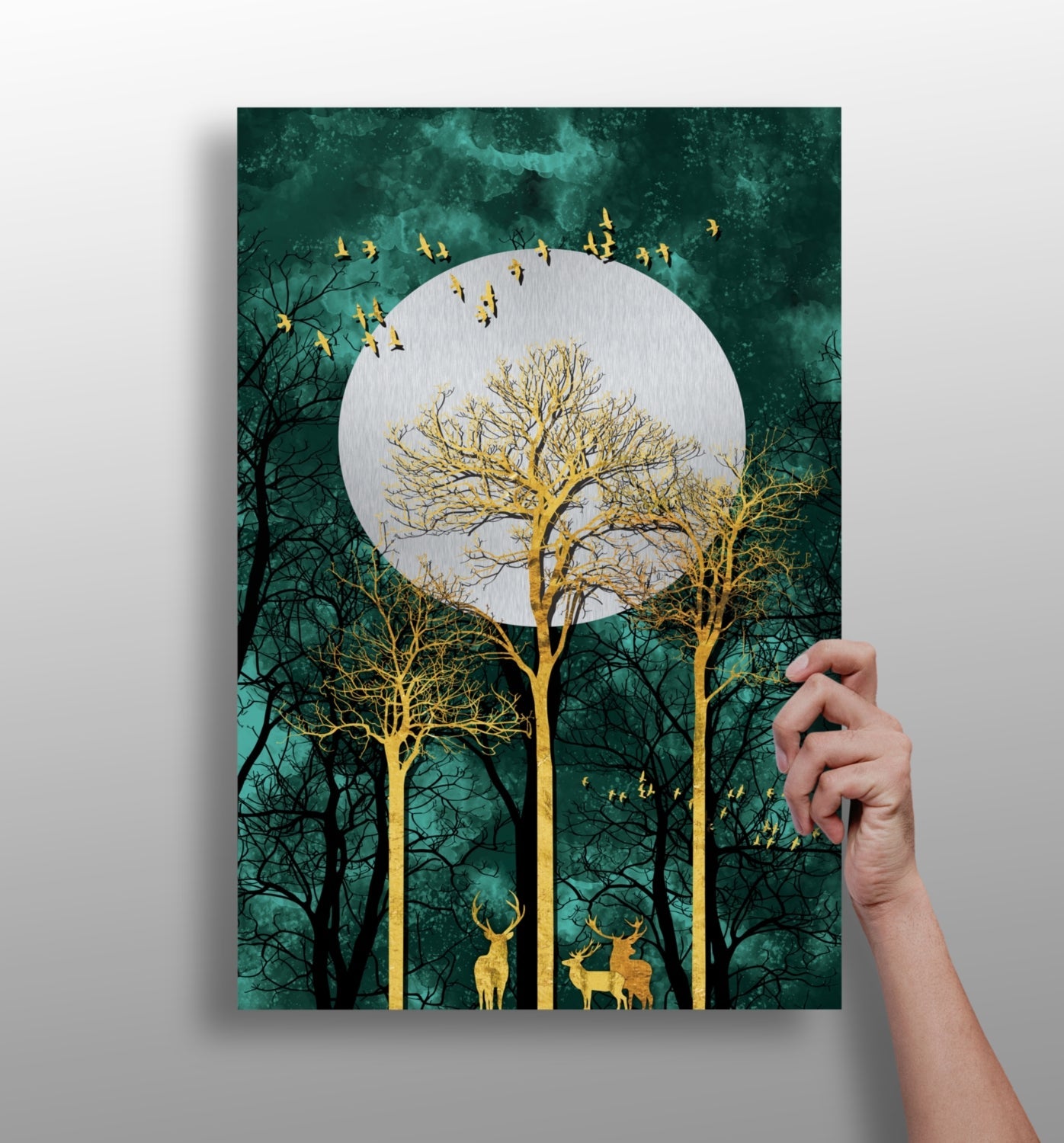 Golden deer pair aluminum wall art print