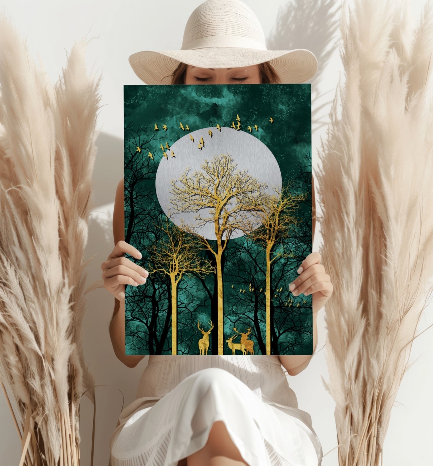 Golden Deer Pair Metal Wall Art