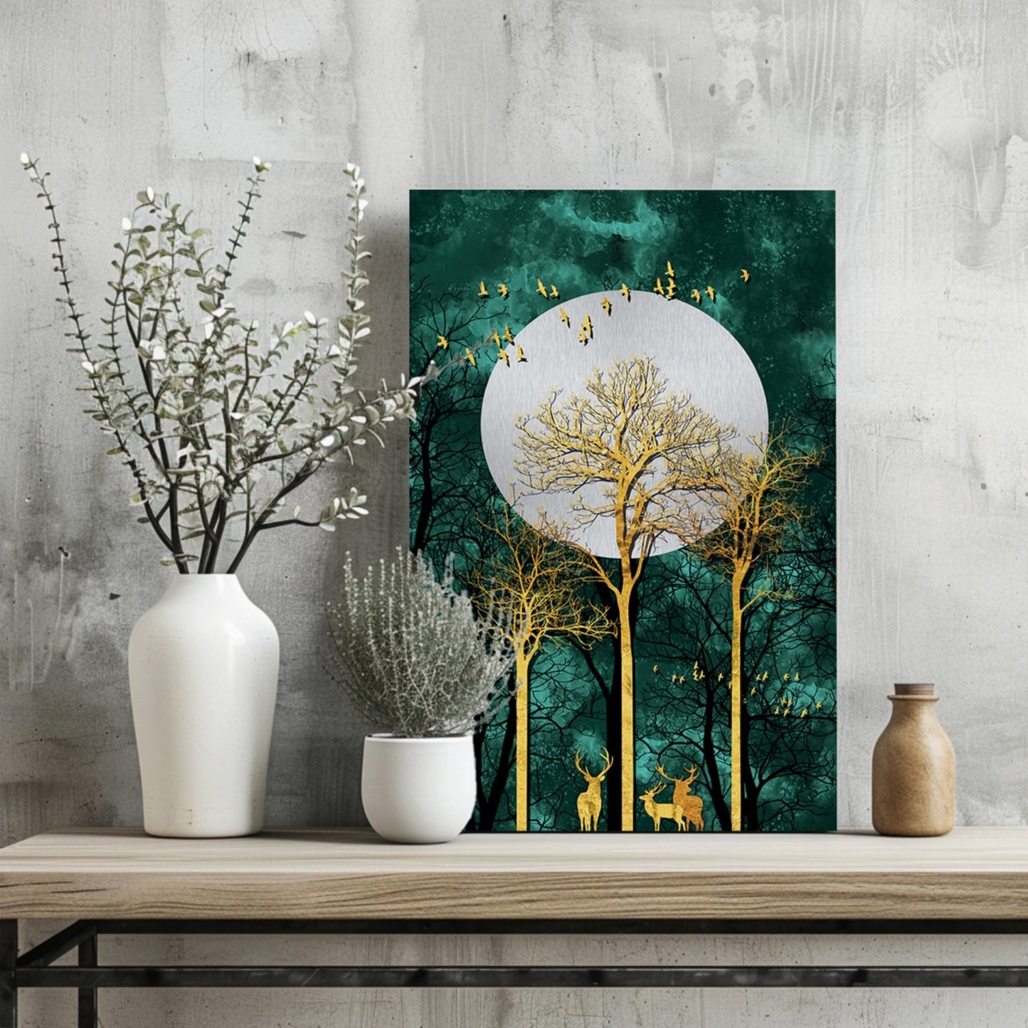 Golden Deer Pair Metal Wall Art