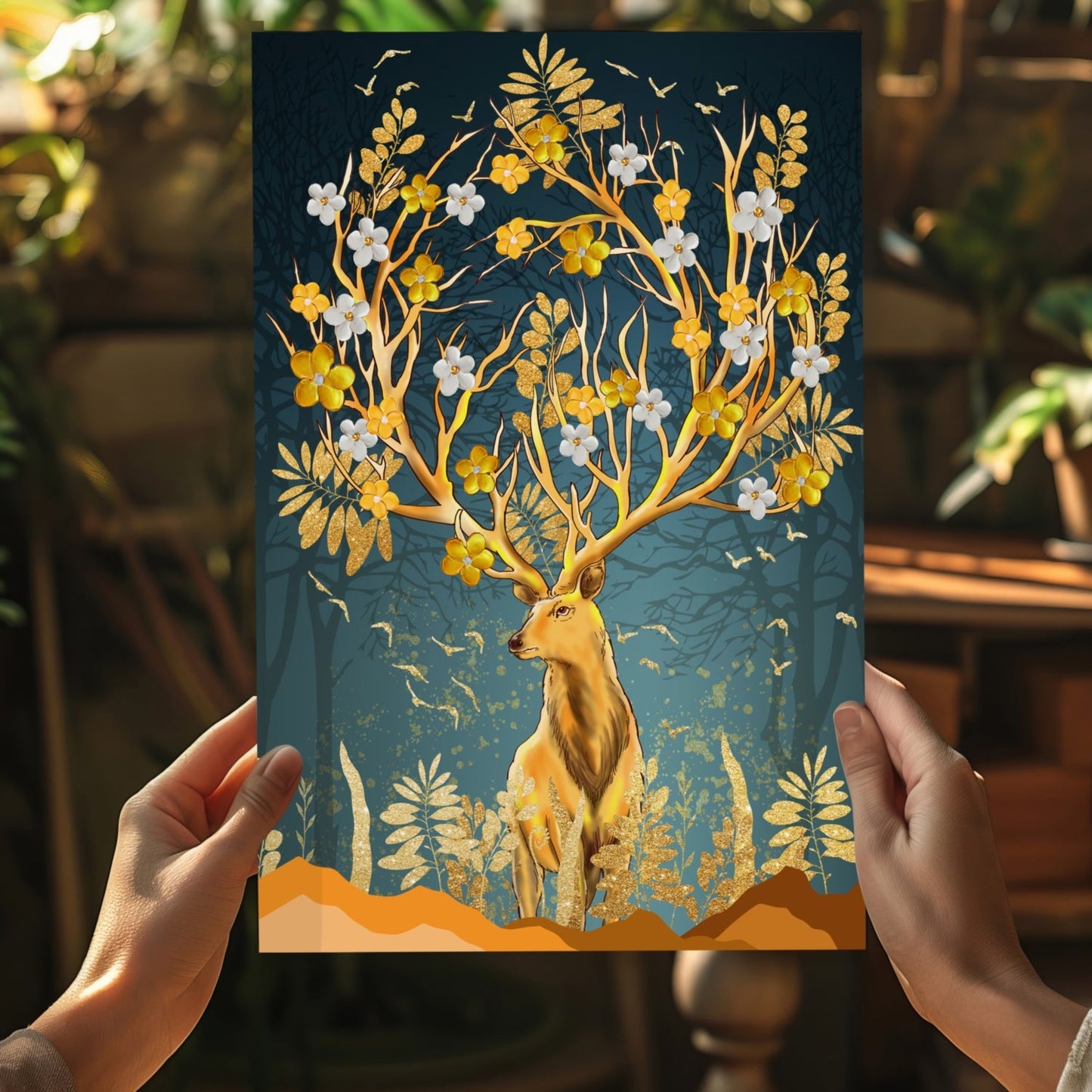 Golden Deer Metal Wall Art