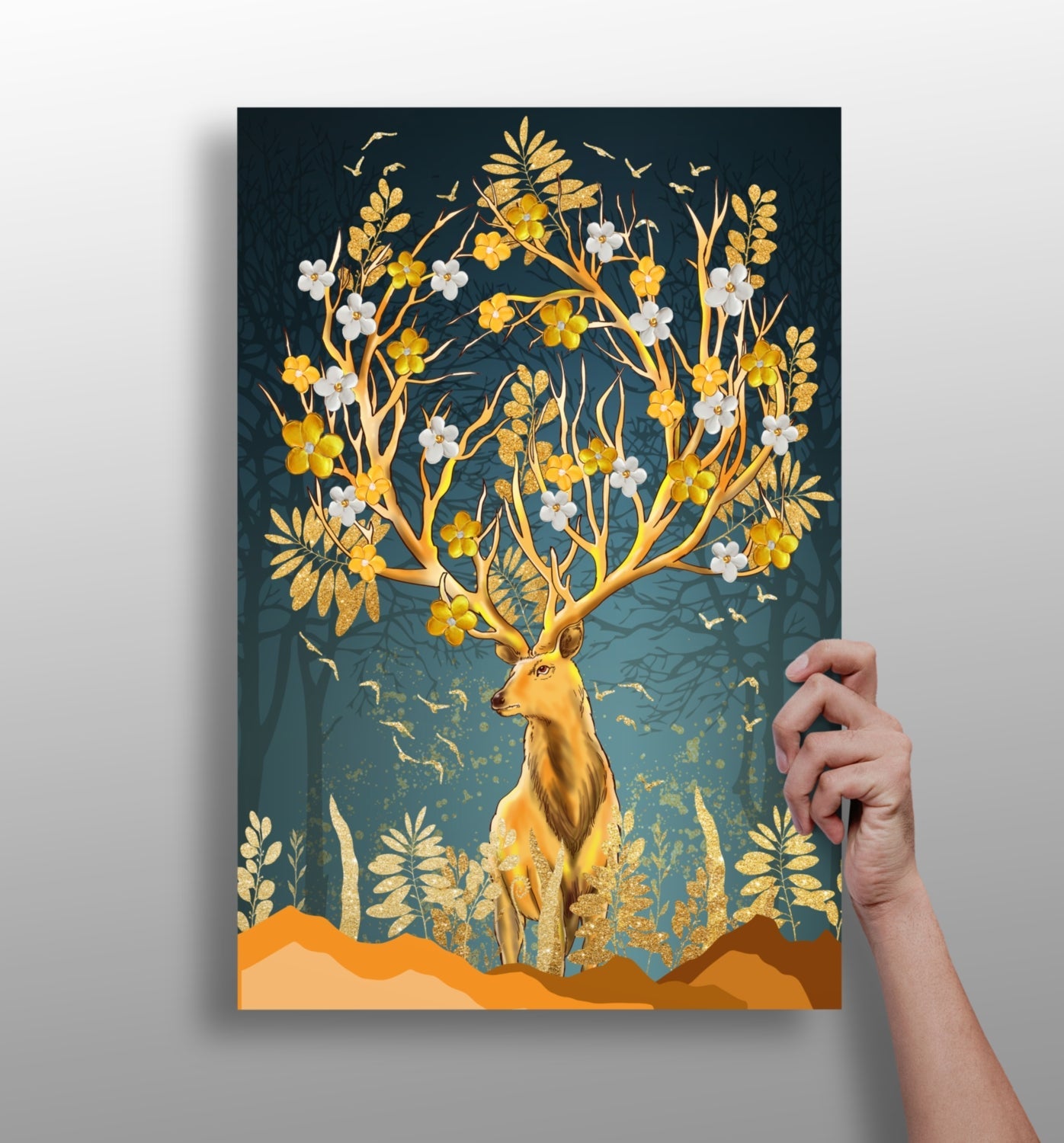 Golden deer aluminum wall art print