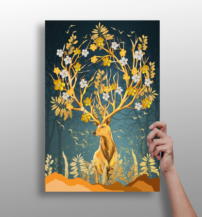 Golden deer aluminum wall art print