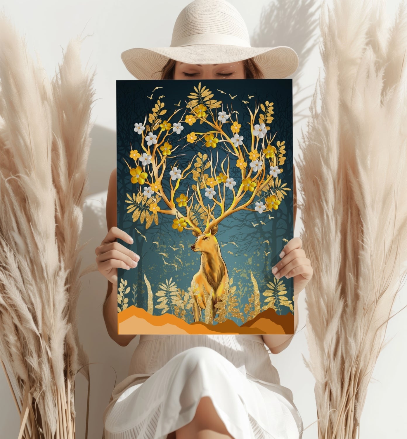 Golden Deer Metal Wall Art