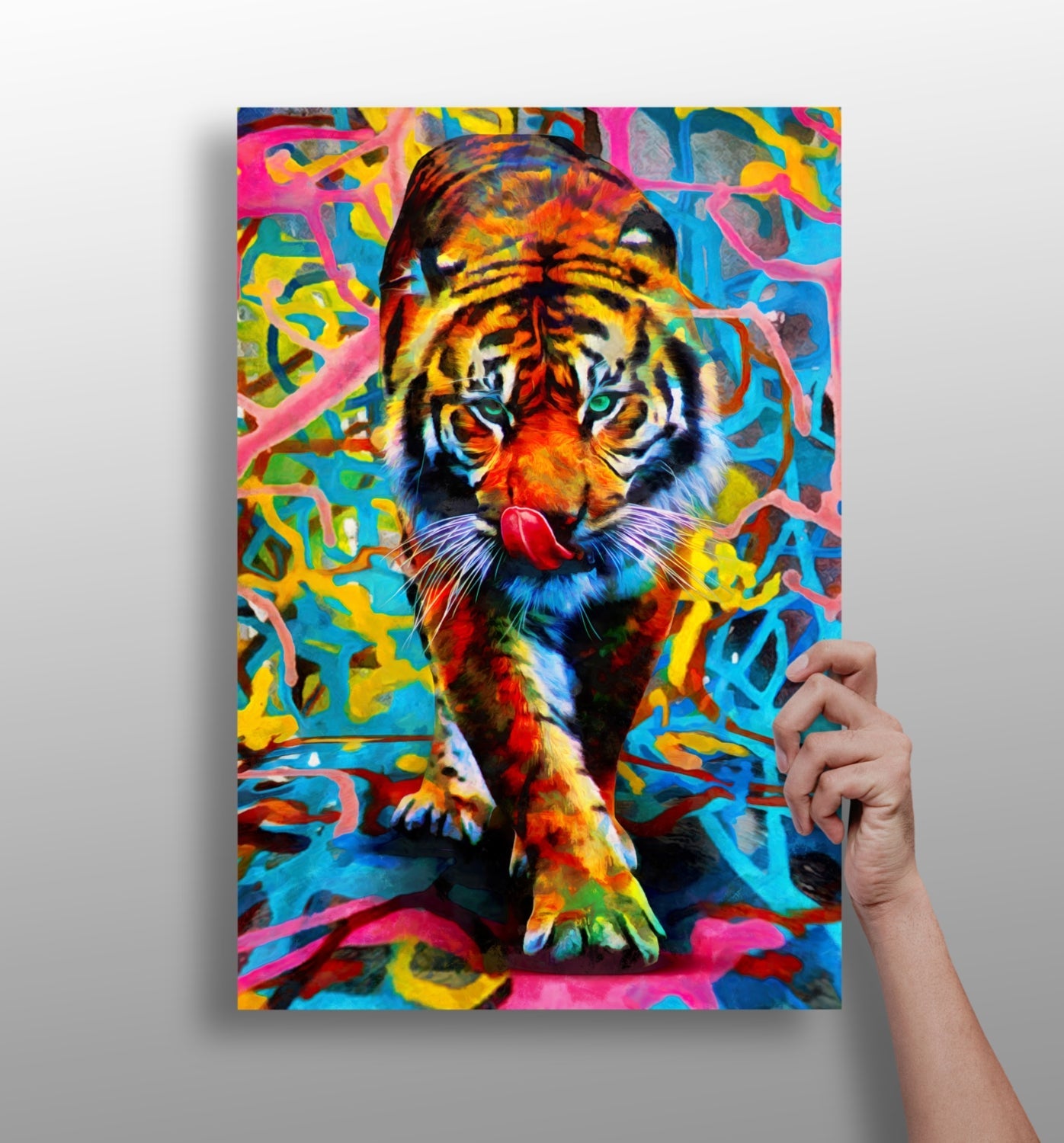 Tiger metal wall art panel with bold animal design