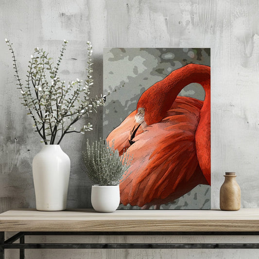 Preening Flamingo Close Up Aluminum Print