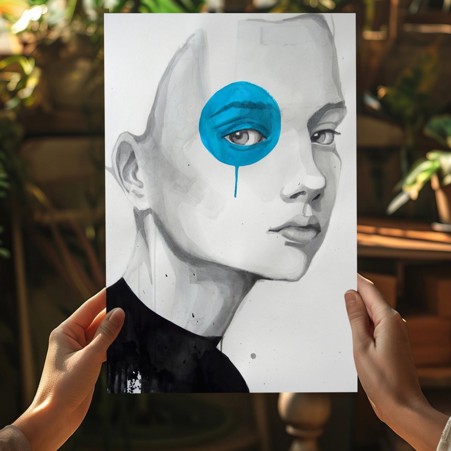 Girl With Blue Metal Wall Art