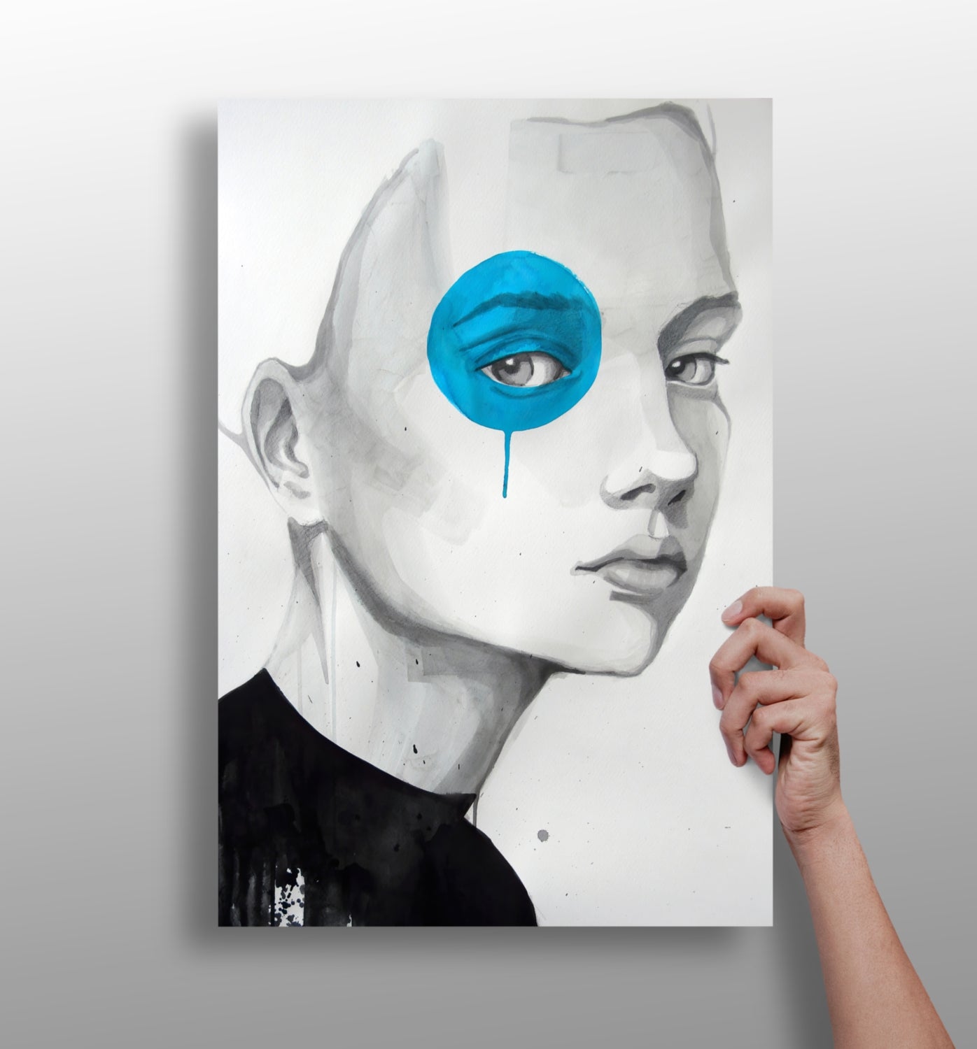 Girl in blue portrait metal wall art