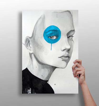 Girl in blue portrait metal wall art