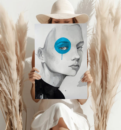 Girl With Blue Metal Wall Art