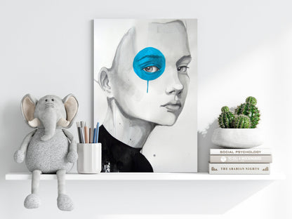 Girl With Blue Metal Wall Art