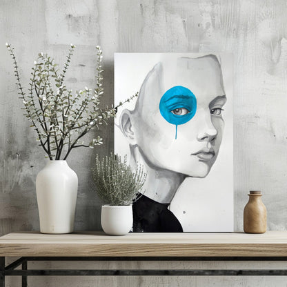 Girl With Blue Metal Wall Art