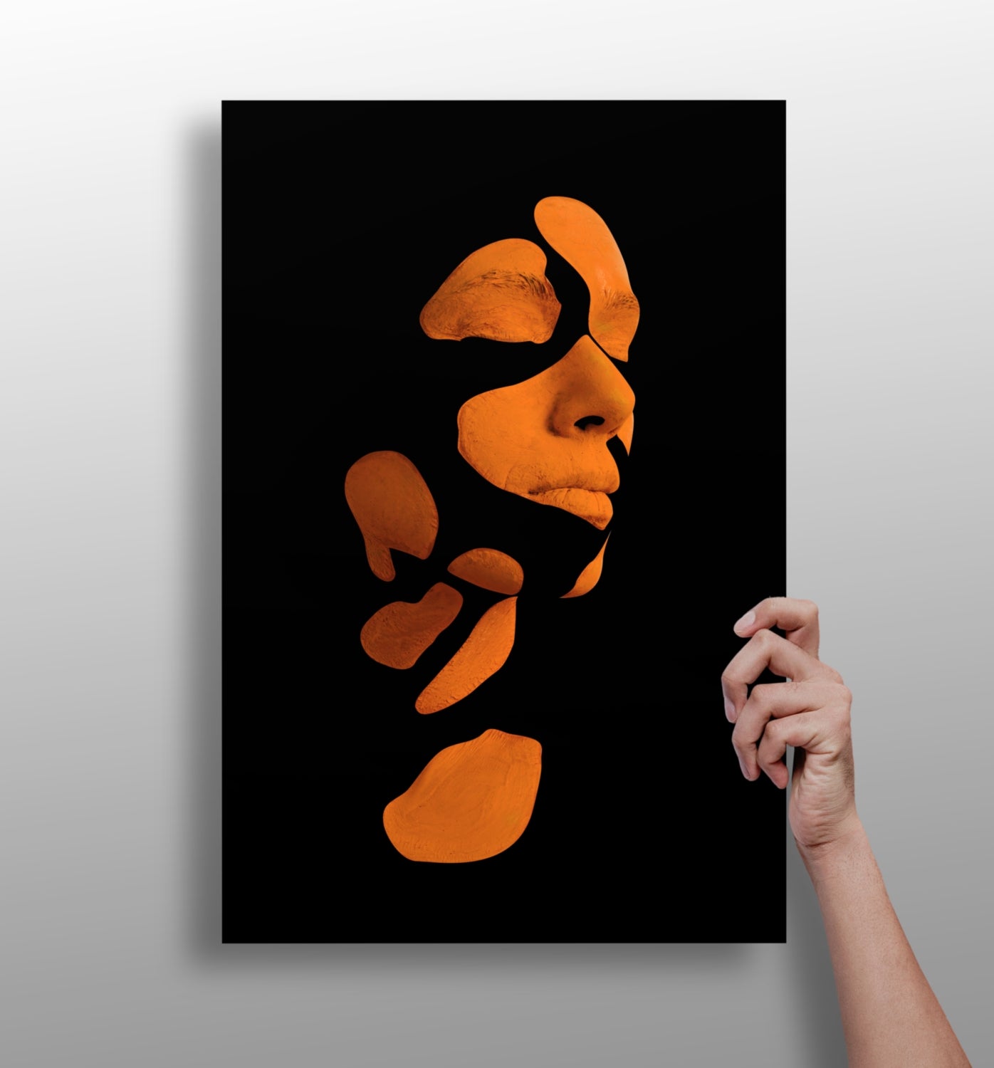 Woman in style orange metal wall art
