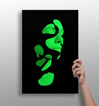 Woman in style green metal wall art