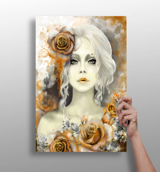 Woman portrait aluminum wall art with matte finish