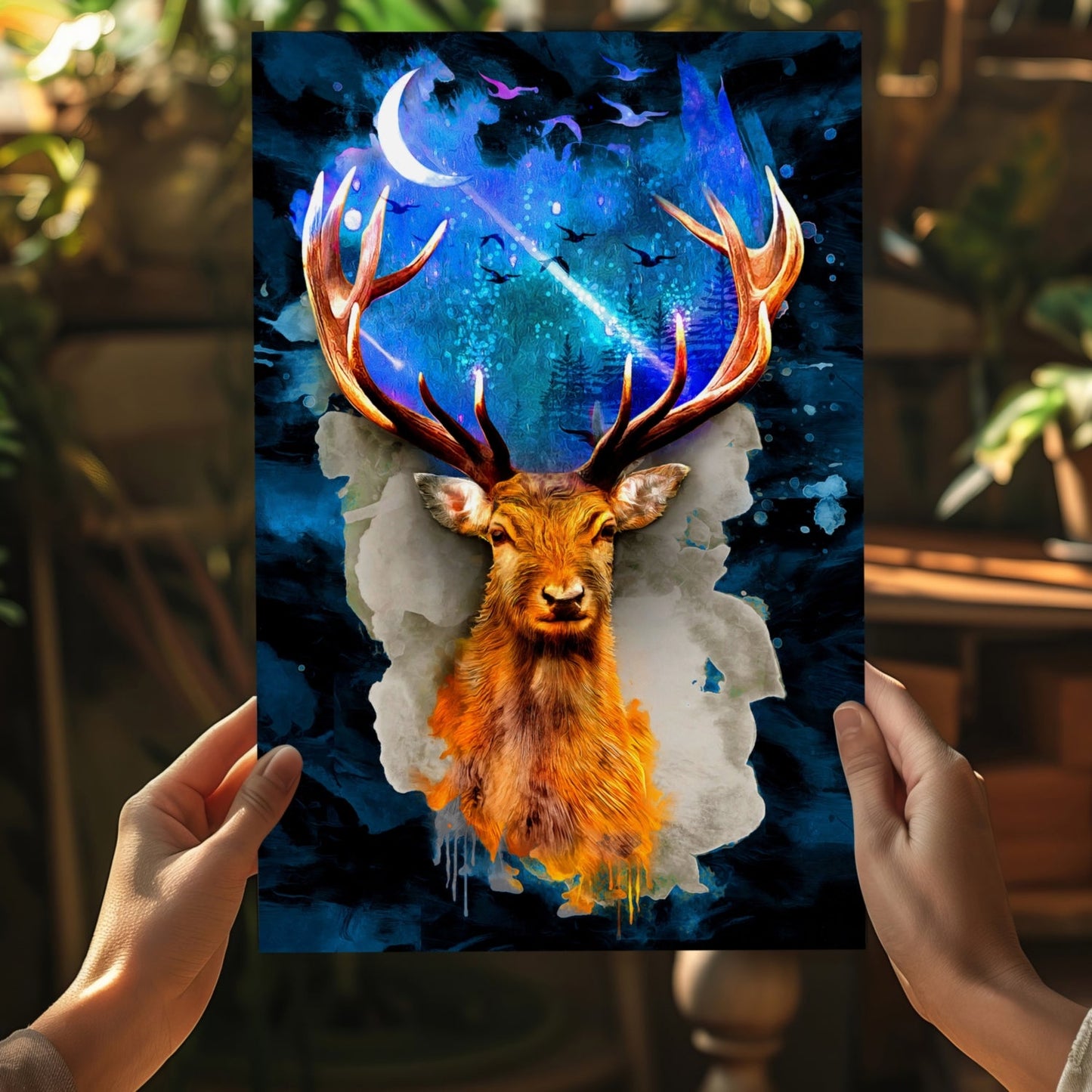 Deer at Night Metal Wall Art