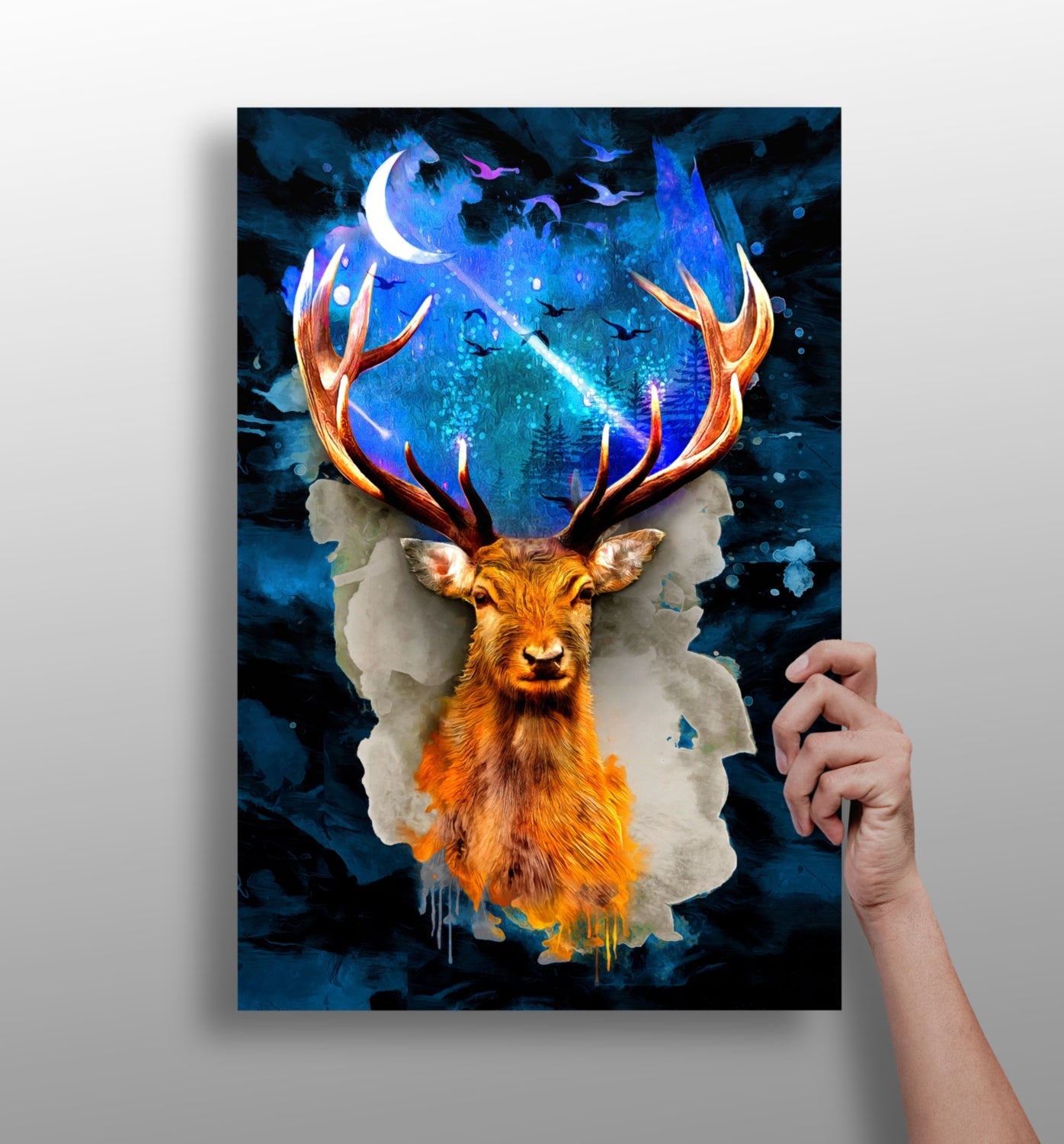 Deer at night aluminum wall art print